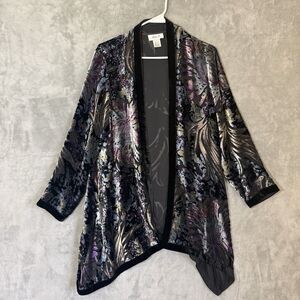 Anisa A Cardigan M Kimono Velvet Burnout Floral Witchy Whimsigoth Silk Blend
